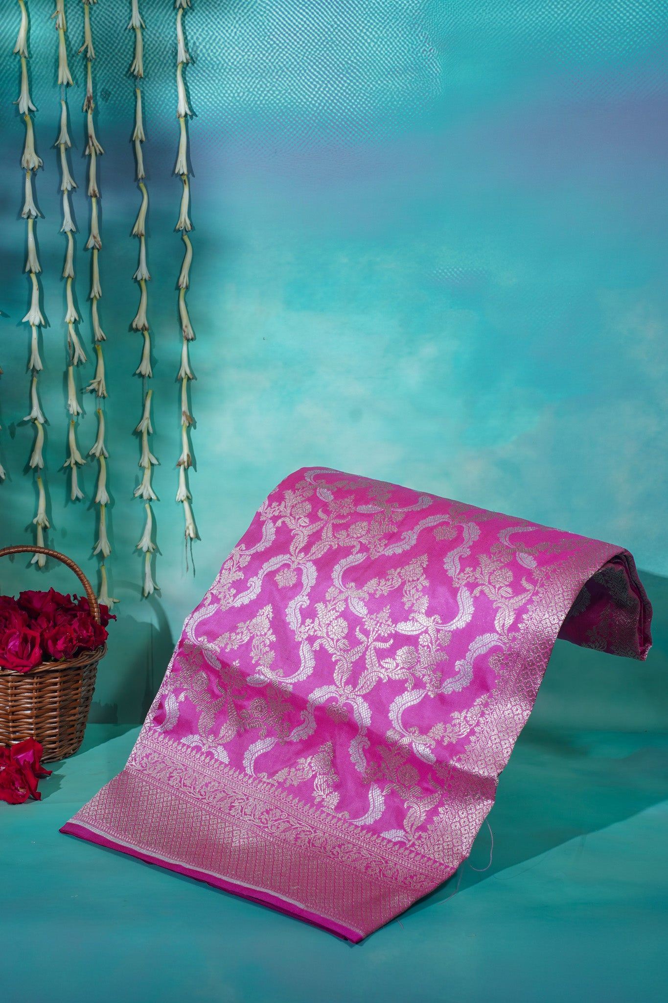 "VIRASAT 103" Dark Pink Pure Kadwa Jaal Banarasi Handloom Saree