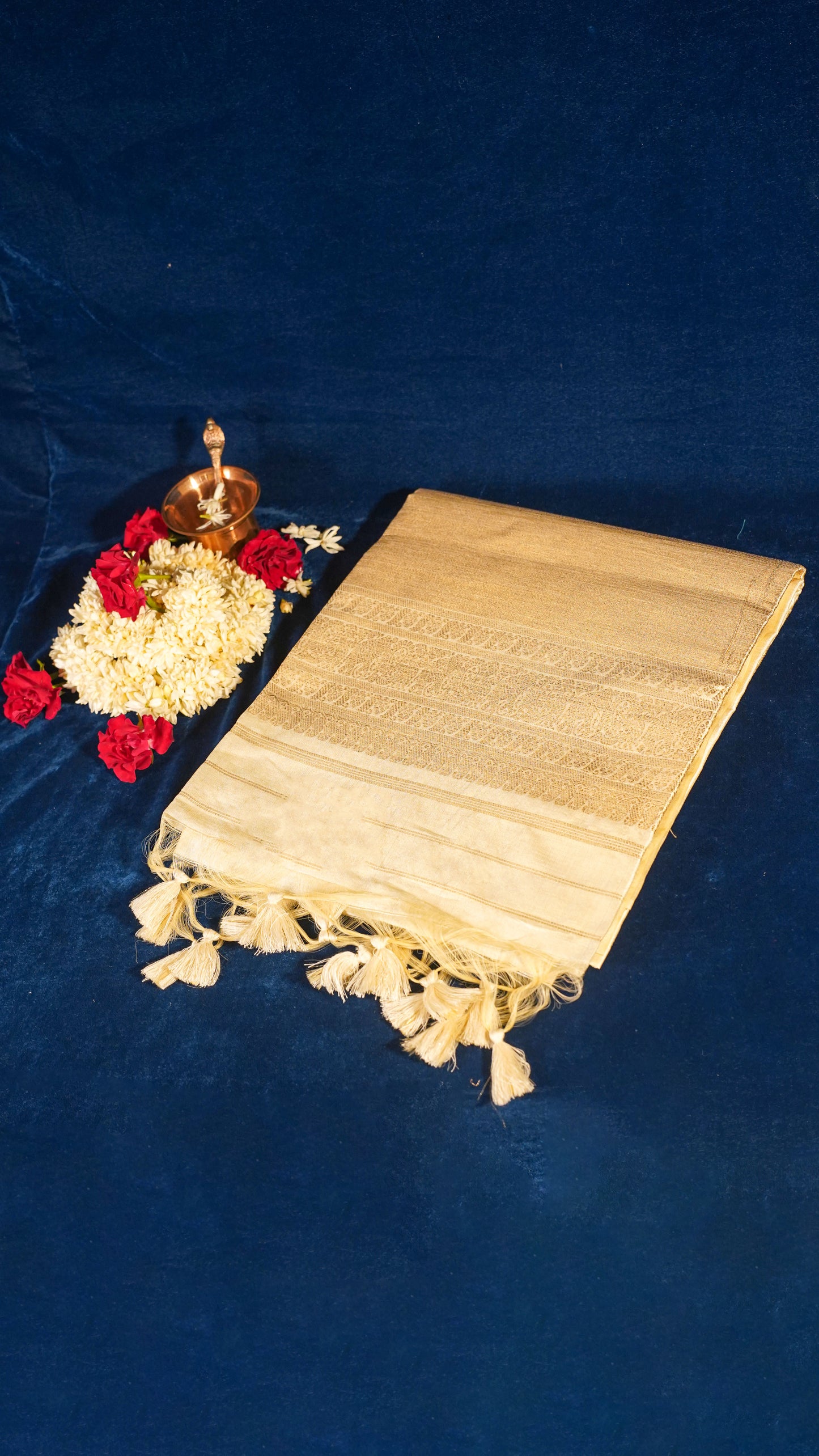 "UTSAV BANARAS 131" Banarasi Cream Temple Border Raw Silk Saree