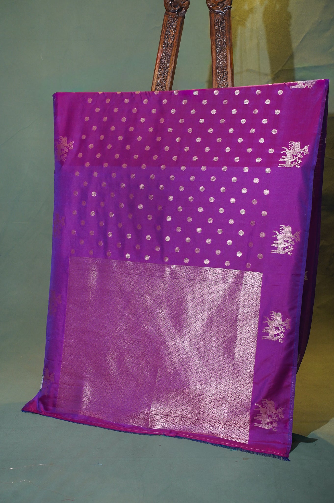 UTSAV BANARAS 310 Rose Deep Pink Raw Silk Banarasi Saree with Zari Polka Dot & Deer Border