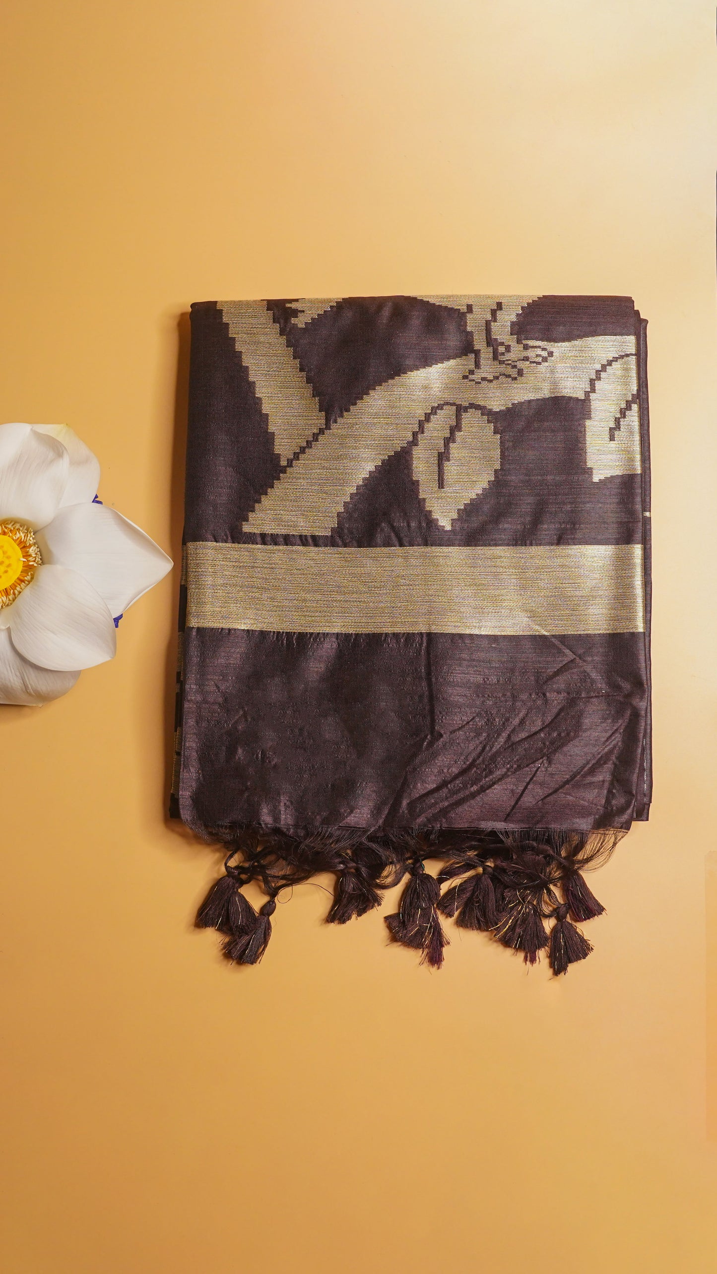 "UTSAV BANARAS 111" Banarasi Dark Brown Raw Silk With Bird Border Saree