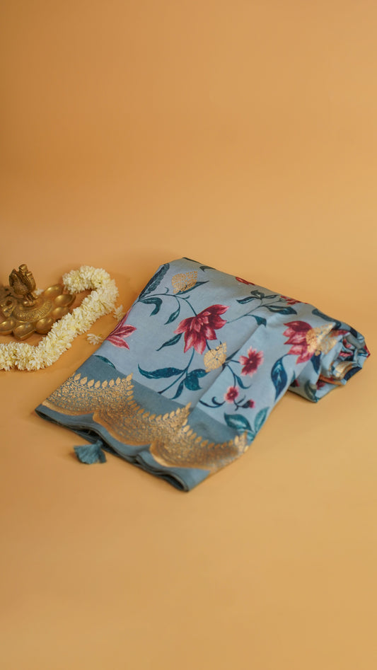 Rangrasiya "Pure Mango Raw Silk With Pure Zari Kadwa Work In Vibrant Color Fusion"