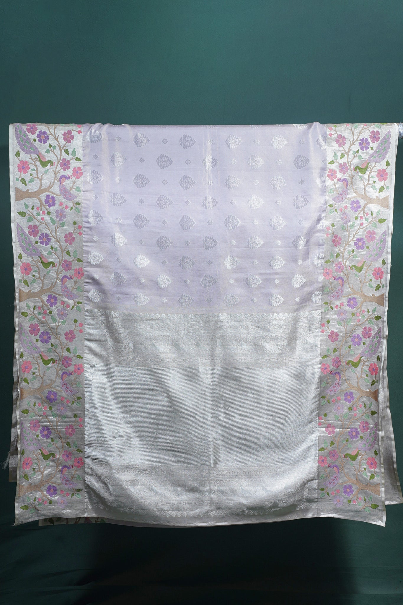 "Founder Choice 001" Banarasi Masterpiece Designer Pastel Pure Silk Saree with Tree of Life Motif