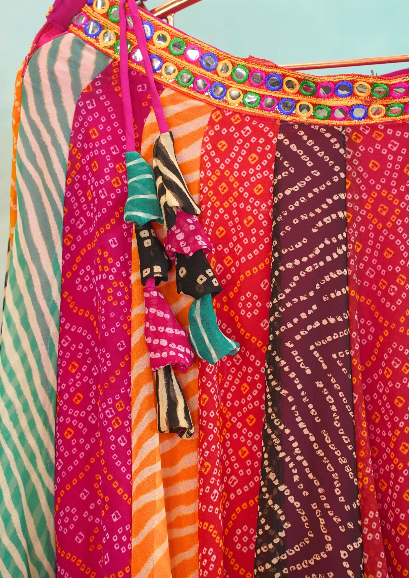 "MANSI 049" Banarasi Georgette Skirt with Bandhani Print & Mirror Work Detailing