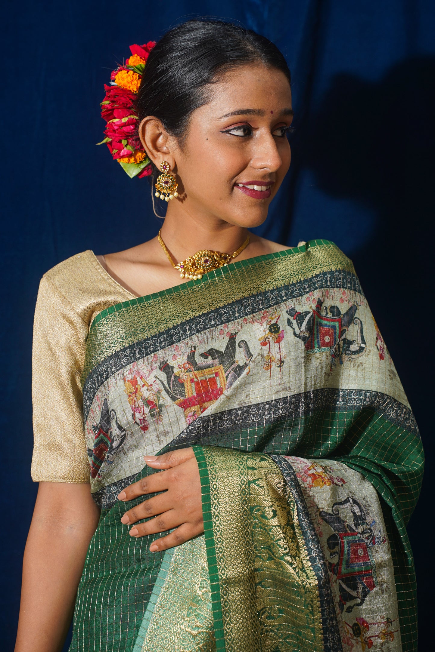 "UTSAV BANARAS 018" Green Natural Moonga Georgette Saree With Handloom Border