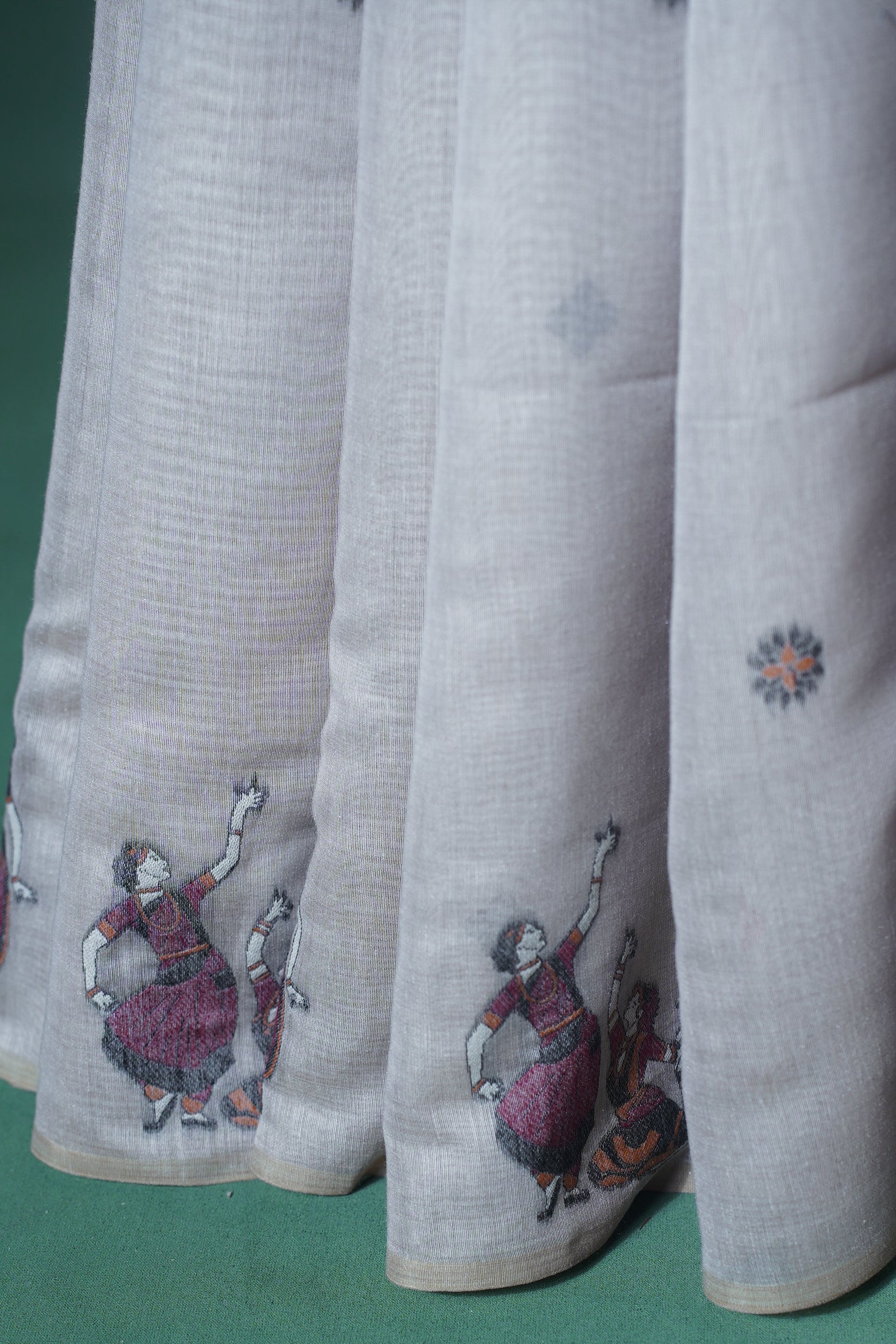 "UTSAV BANARAS 304" Banarasi Sorrel Brown Chanderi Jamdani Silk Saree with Classical Dance Motifs