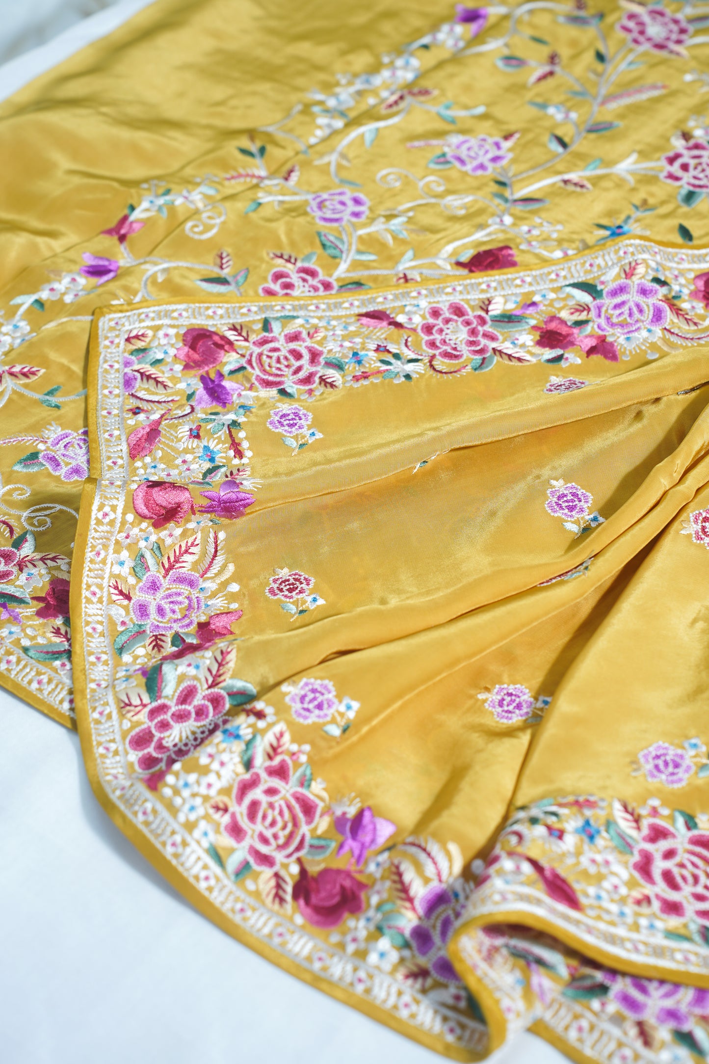 "MANSI 002" Ananda Bhairavi Yellow Pure Crepe Unstitched Salwar Suit Set