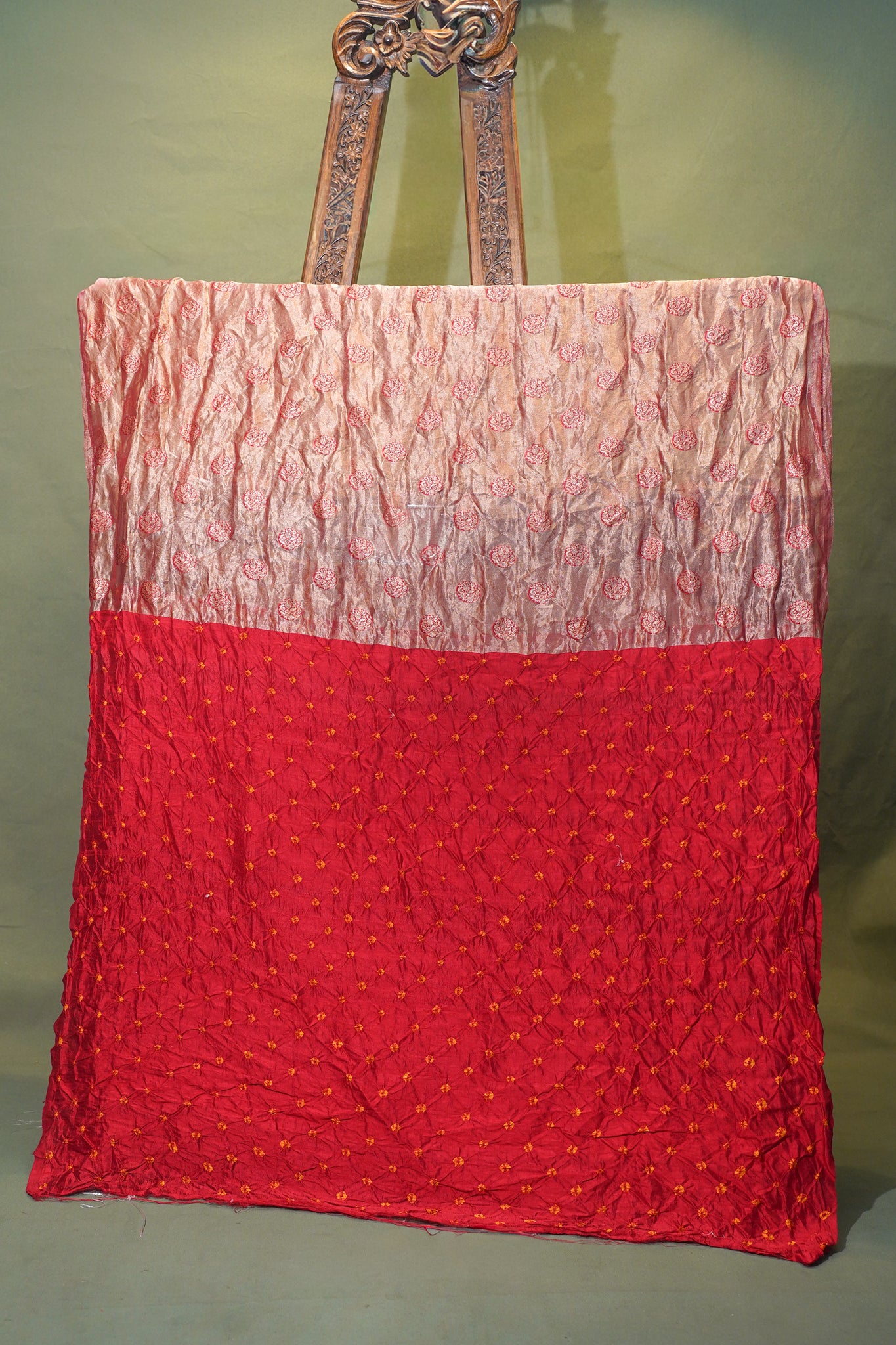 Virasat 351: Royal Blush Red Pure Tissue Silk Saree with Allover Buta & Chunari Palla