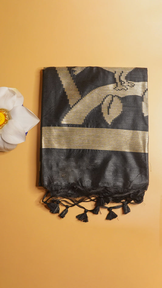 "UTSAV BANARAS 112" Banarasi Black Raw Silk With Bird Border Saree