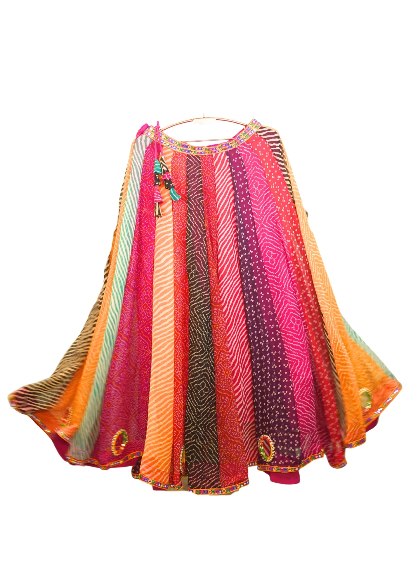 "MANSI 049" Banarasi Georgette Skirt with Bandhani Print & Mirror Work Detailing