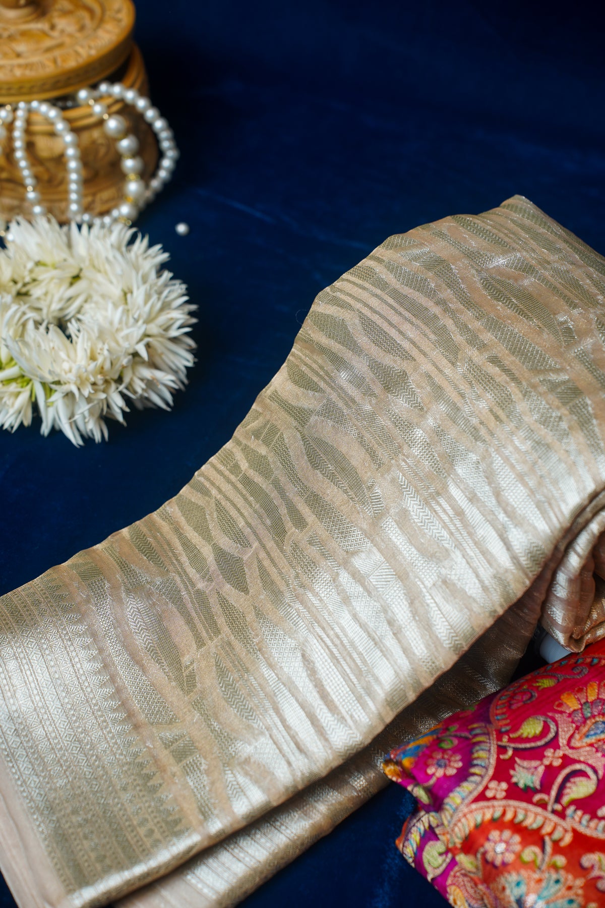 Rukmani Beige Pure Tissue Silk Banarasi Handloom Saree