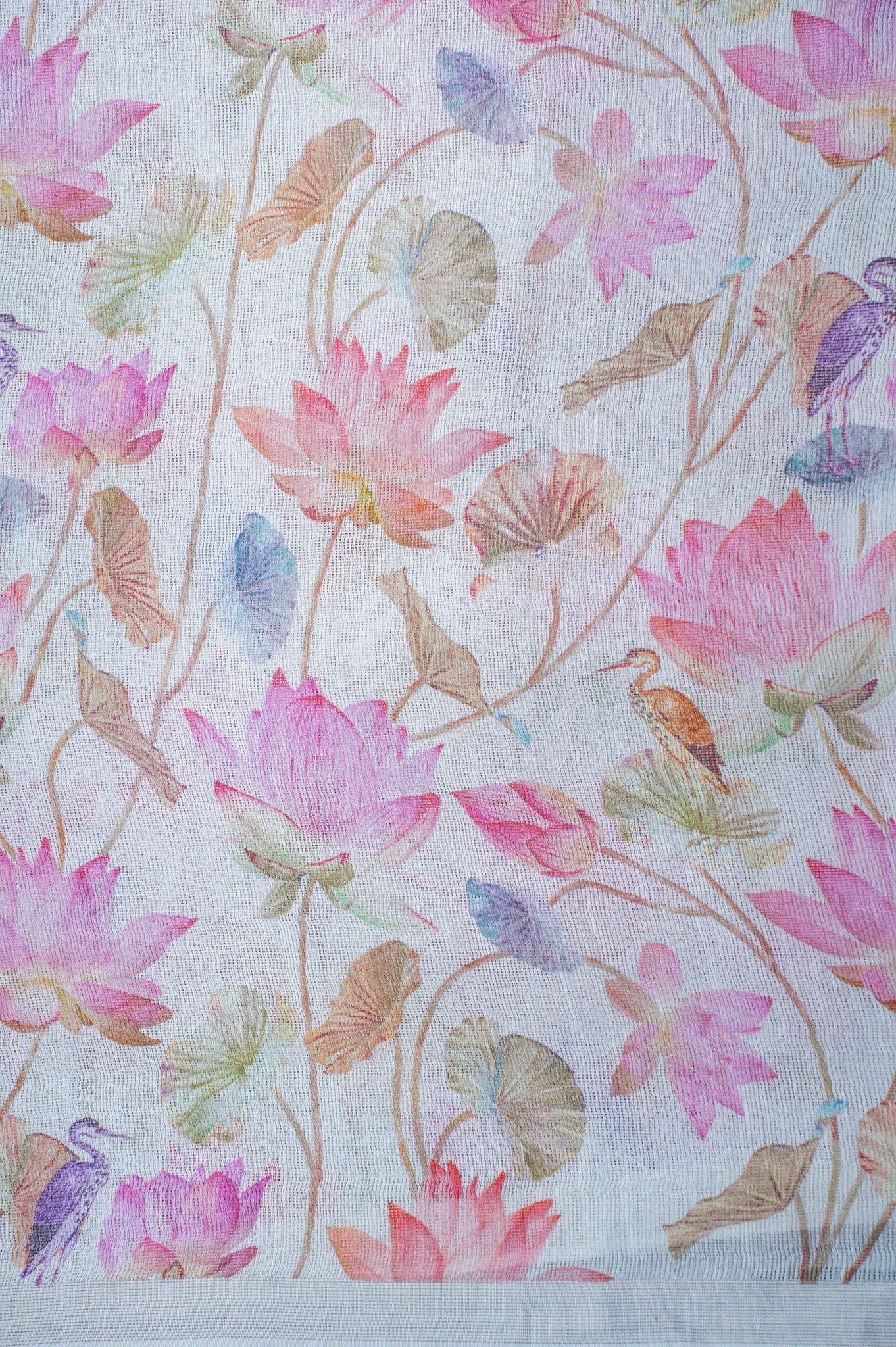 "Founder Choice 026"Banarasi Cream Nature Inspired Jutt Silk Saree With Lotus Floral Print