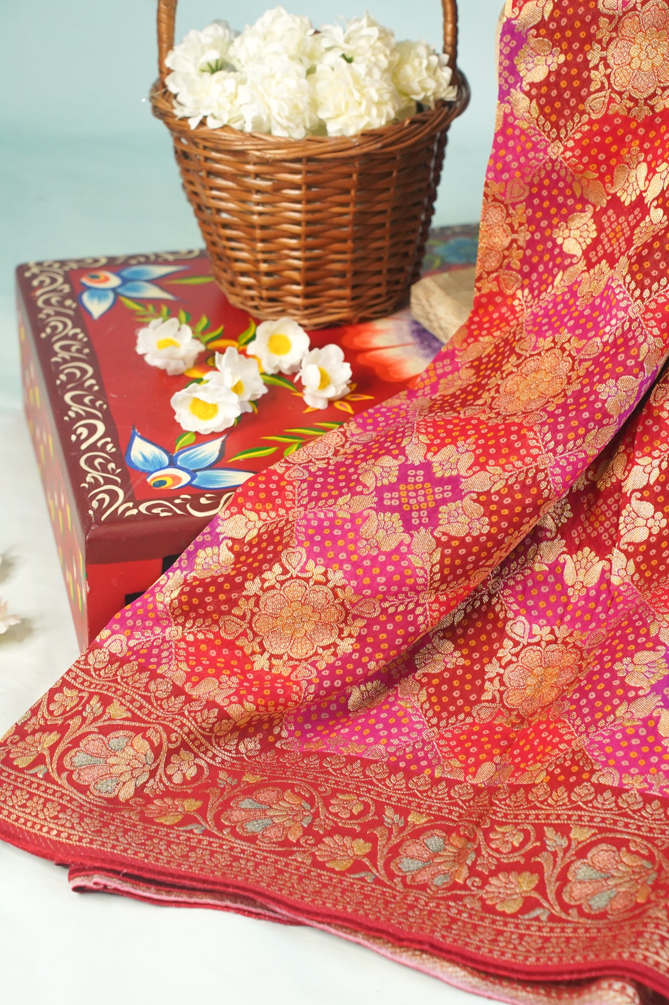 "Waah Banaras 084" Banarasi Rani Pink & Red Meenakari Pashmina Silk Saree