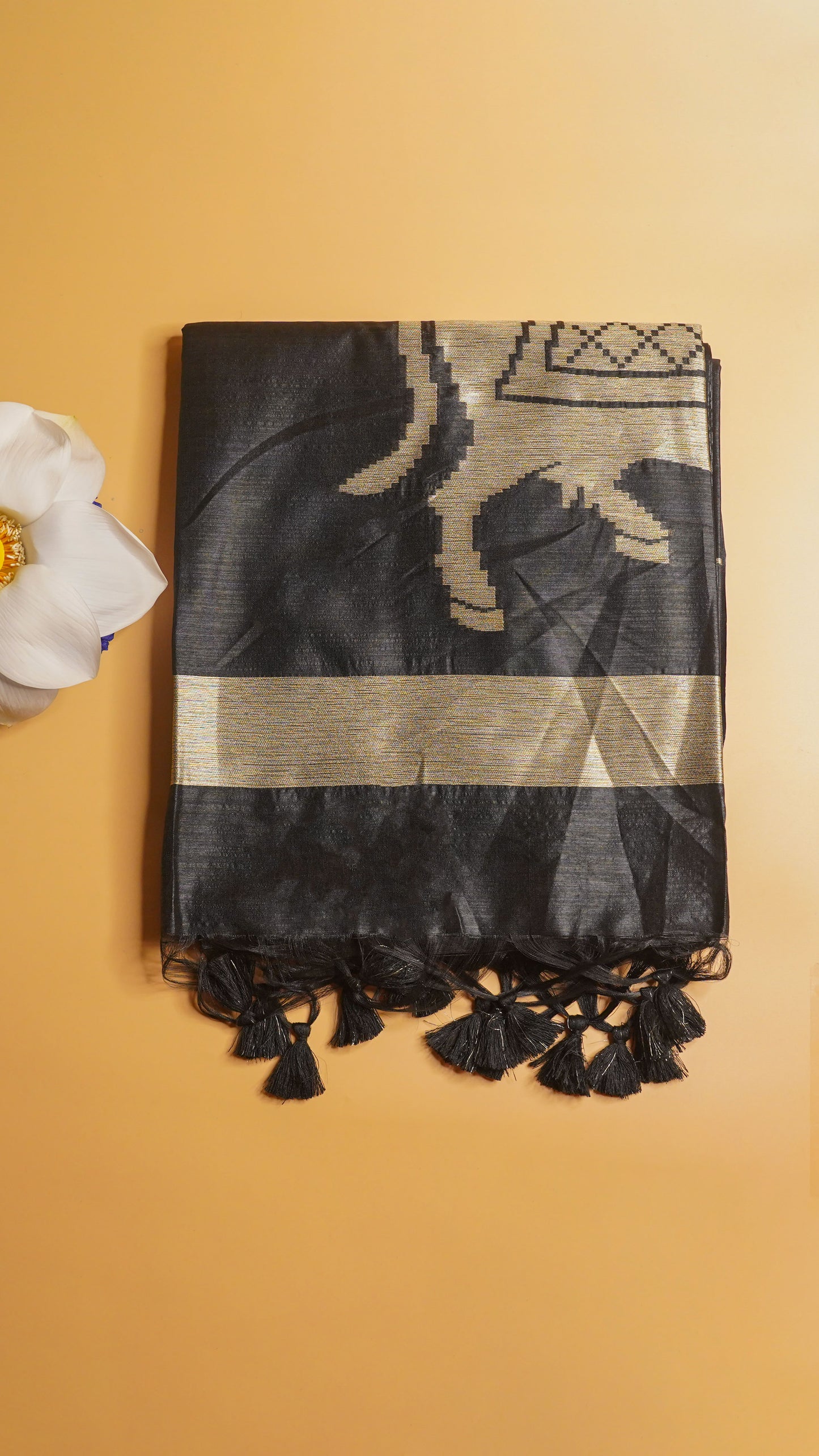 "UTSAV BANARAS 108" Banarasi Black Raw Silk With Nandi Border Saree