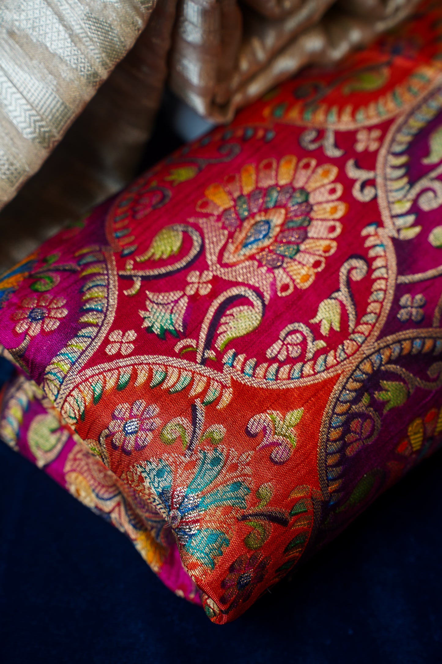 Rukmani Beige Pure Tissue Silk Banarasi Handloom Saree