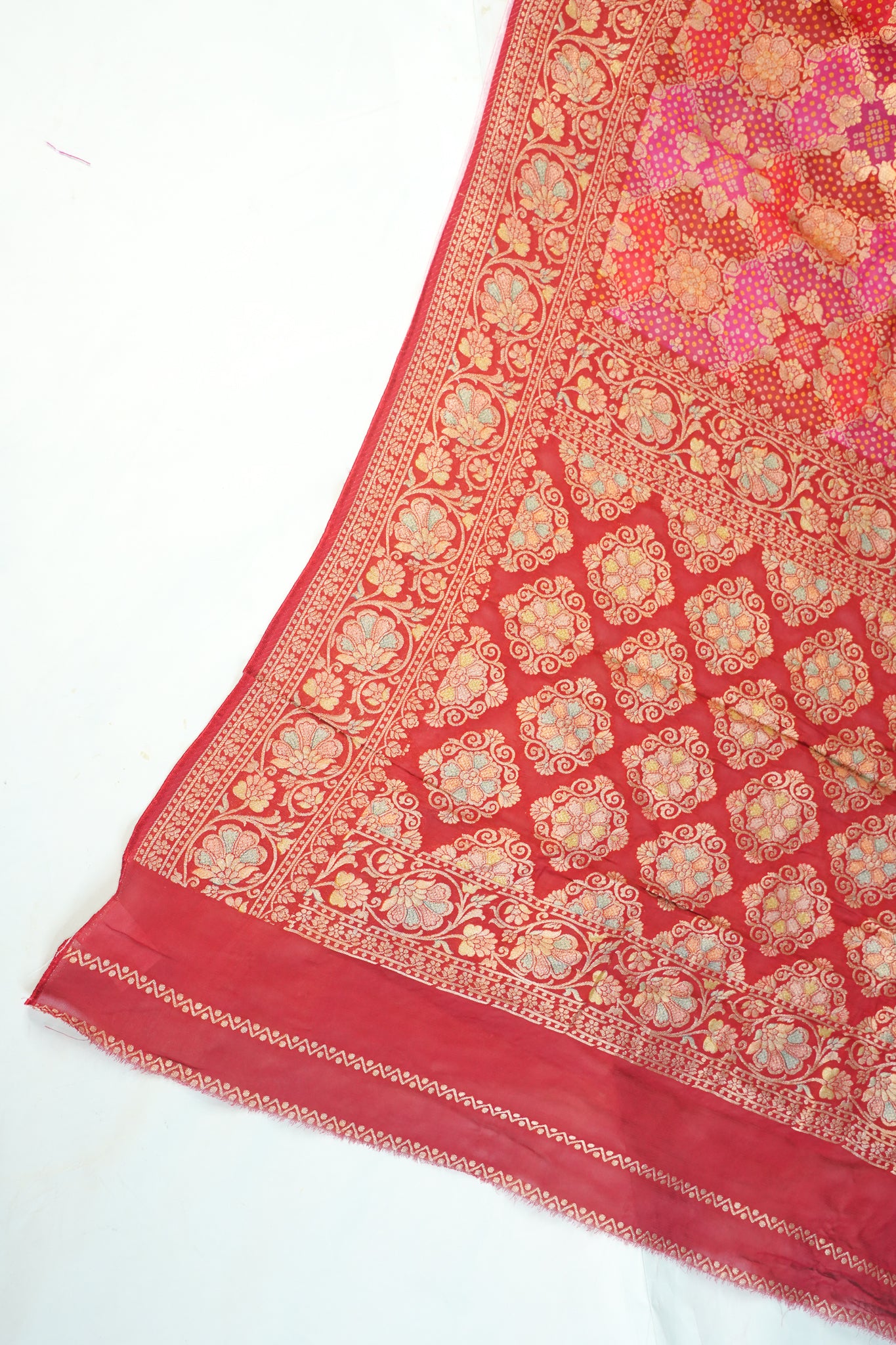 "Waah Banaras 084" Banarasi Rani Pink & Red Meenakari Pashmina Silk Saree