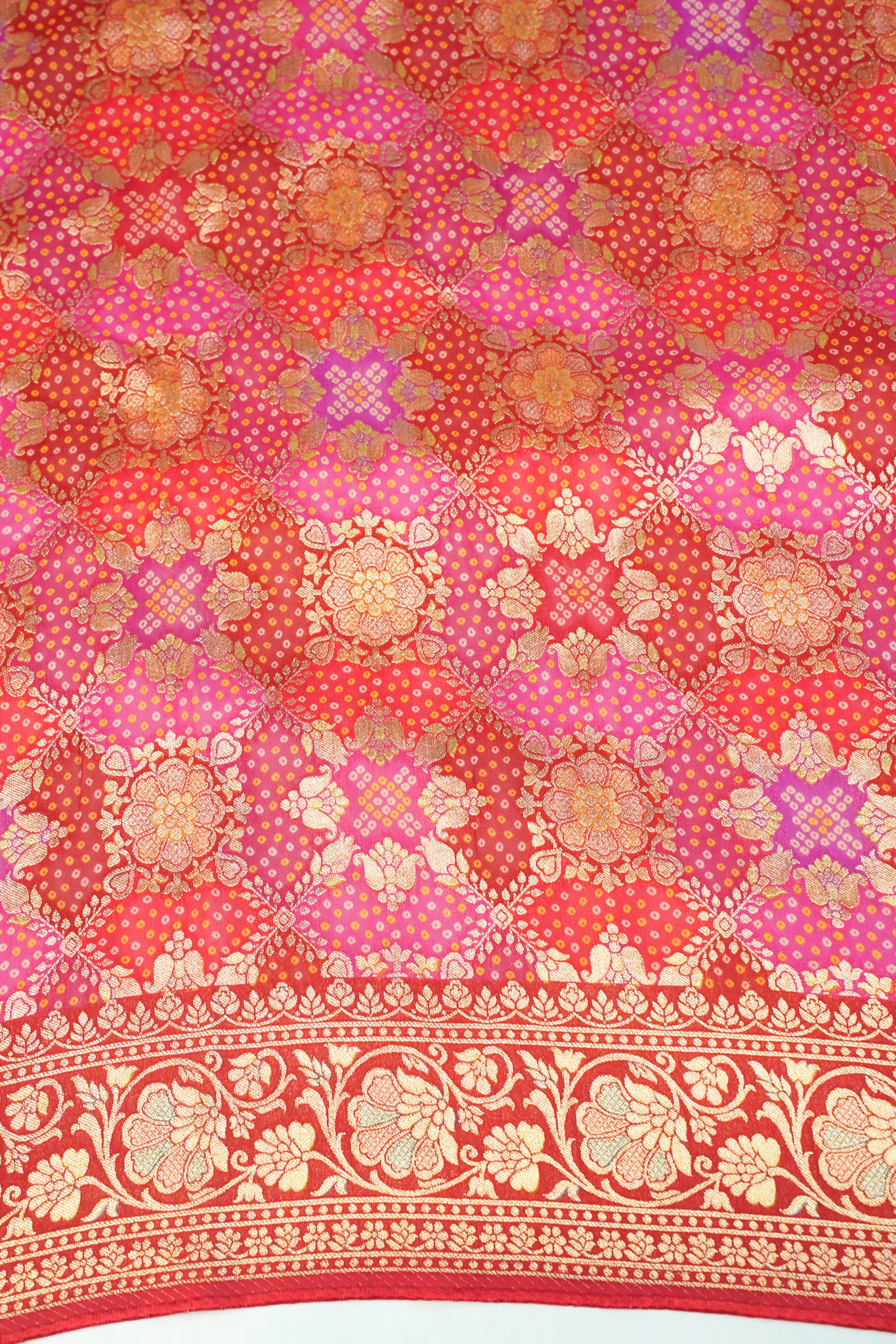 "Waah Banaras 084" Banarasi Rani Pink & Red Meenakari Pashmina Silk Saree