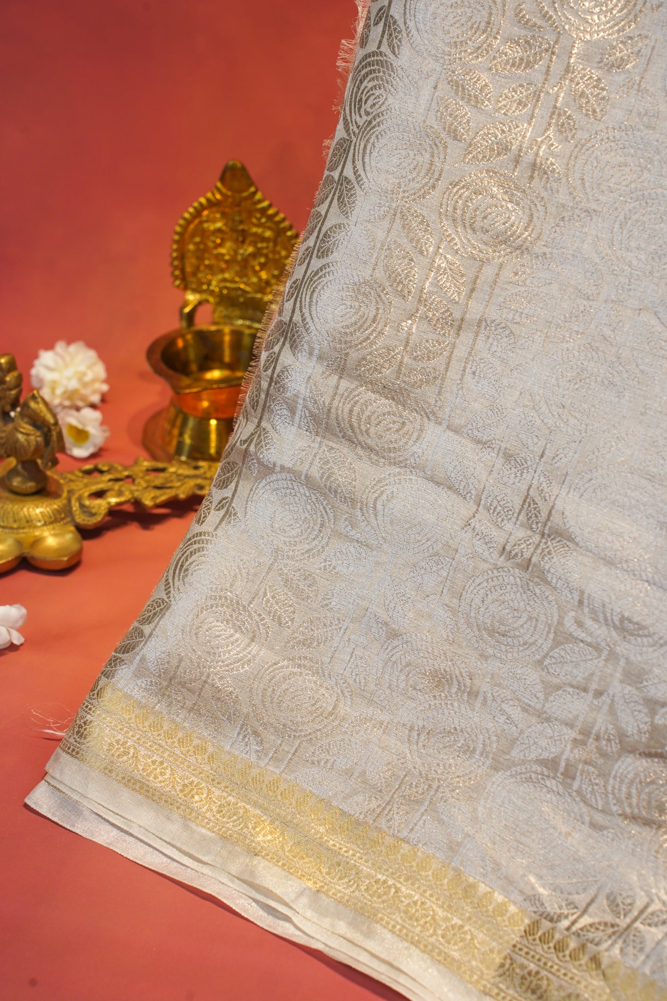 "VIRASAT 250" Banarasi Silver-Gold Tone Pure Katan Tissue Silk Saree