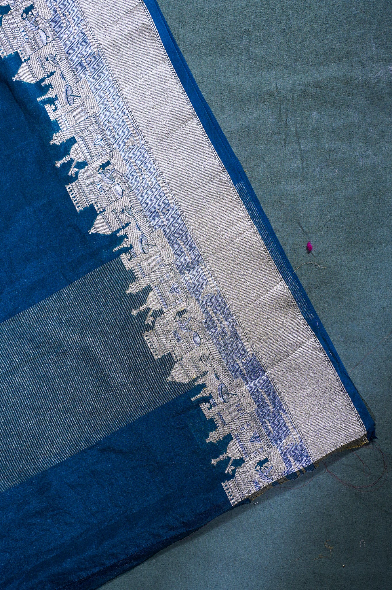 "UTSAV BANARAS 003E" Banarasi Teal Blue Kashi Ghat Pattern Silk Saree With Pictorial Border
