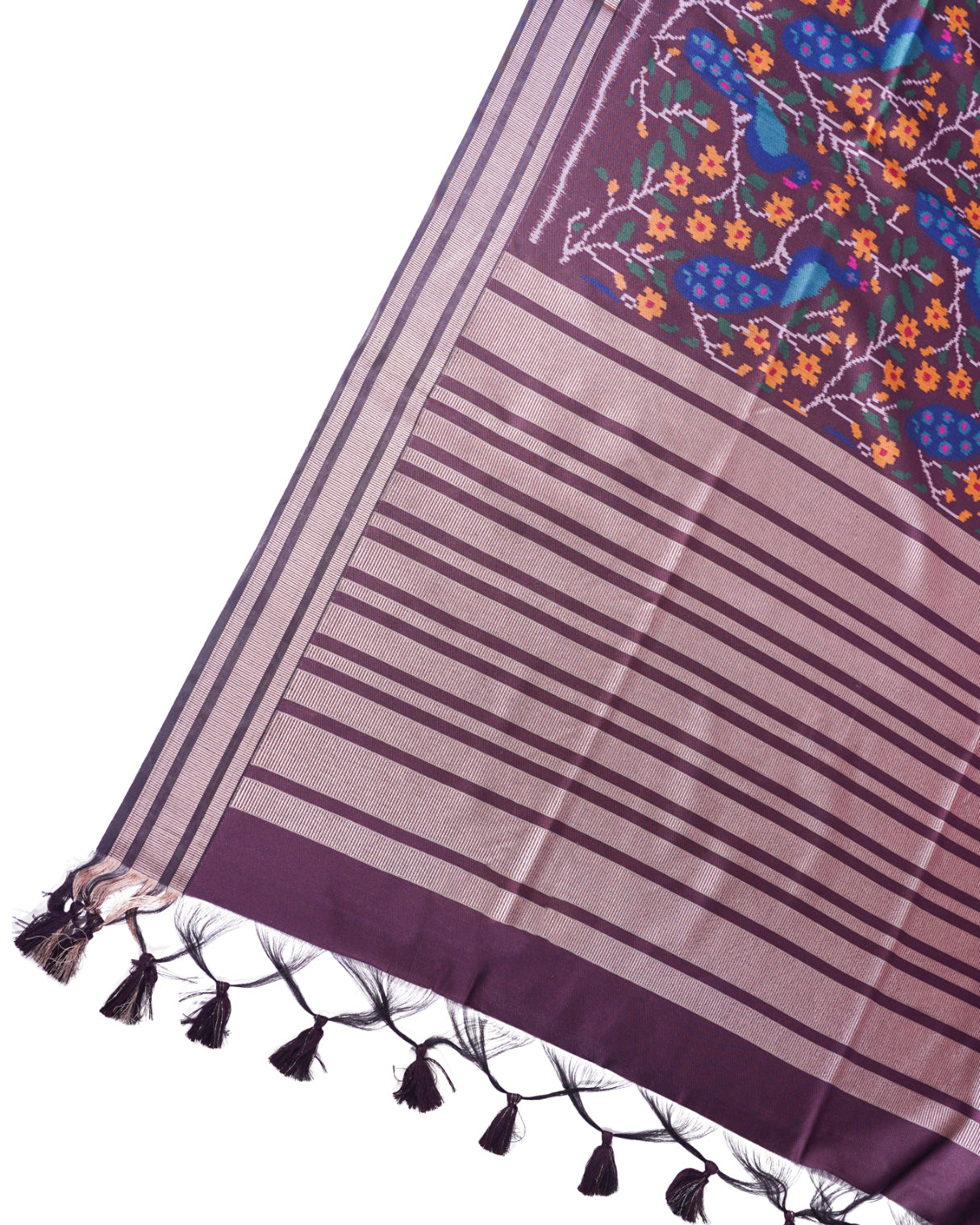 "UTSAV BANARAS 261" Banarasi Magenta "Panghat" Silk Saree with Patola Weave Peacocks