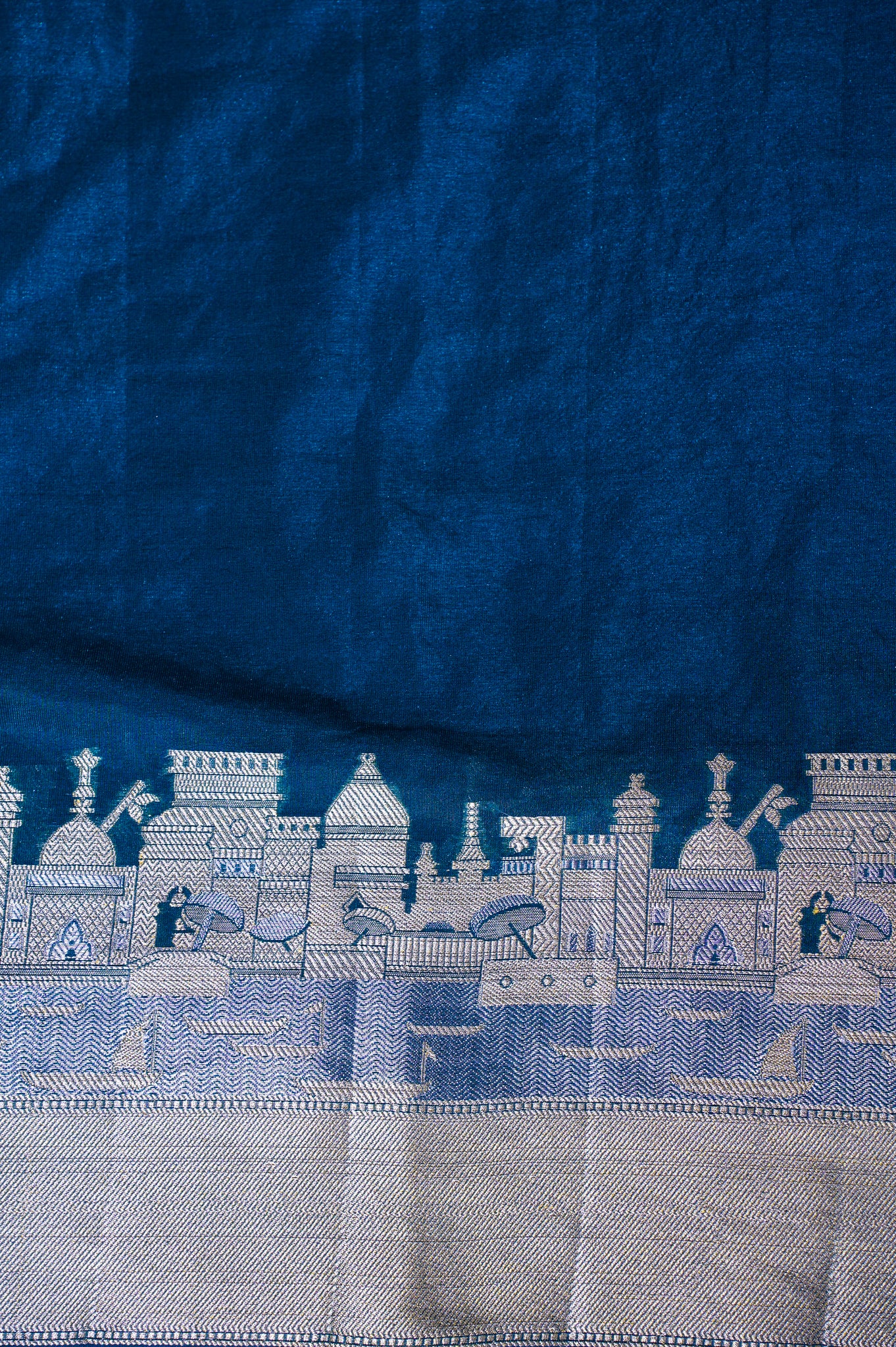 "UTSAV BANARAS 003E" Banarasi Teal Blue Kashi Ghat Pattern Silk Saree With Pictorial Border