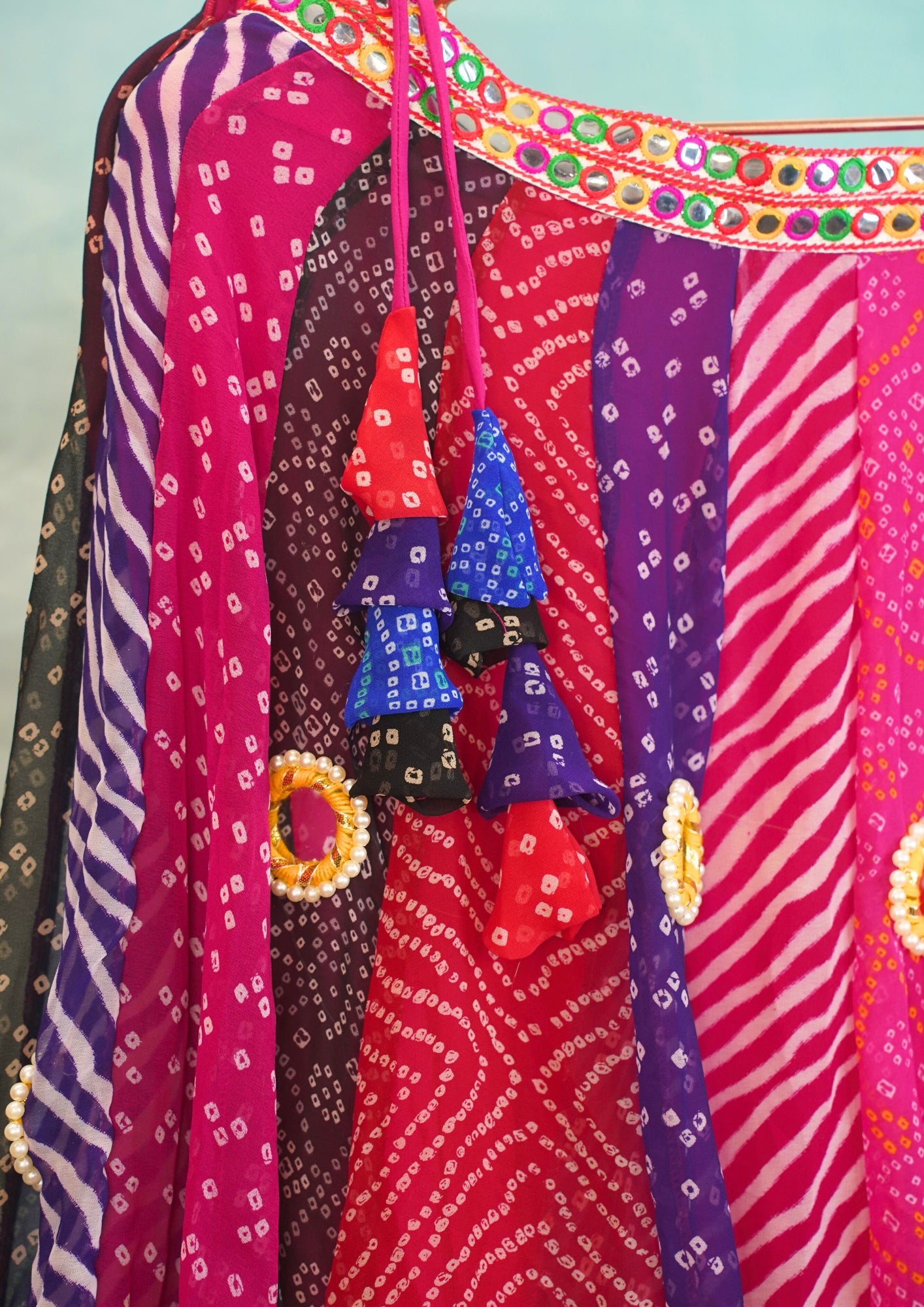 "MANSI 050" Banarasi Georgette Skirt with Bandhani Print & Mirror Work Detailing