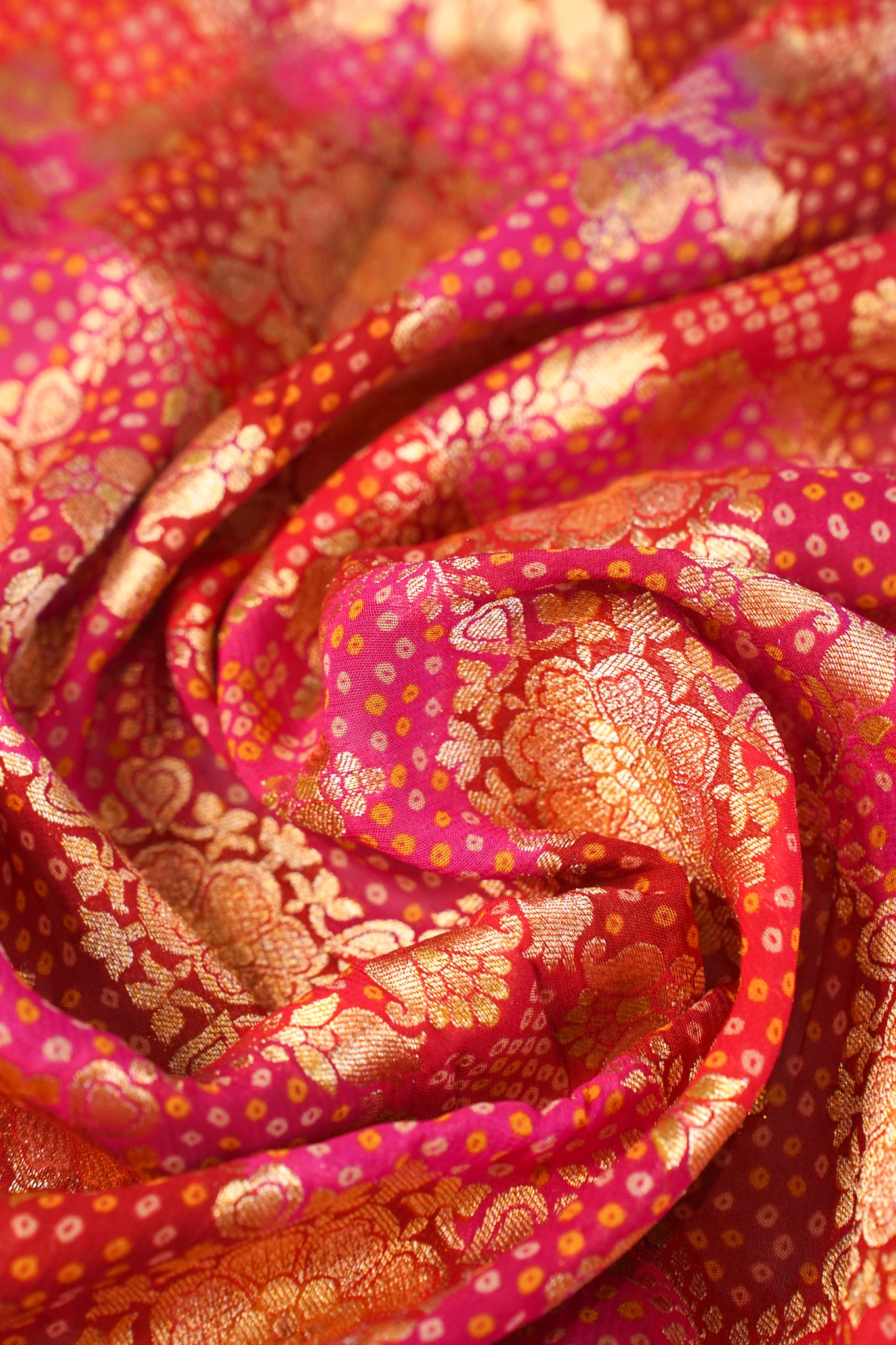 "Waah Banaras 084" Banarasi Rani Pink & Red Meenakari Pashmina Silk Saree