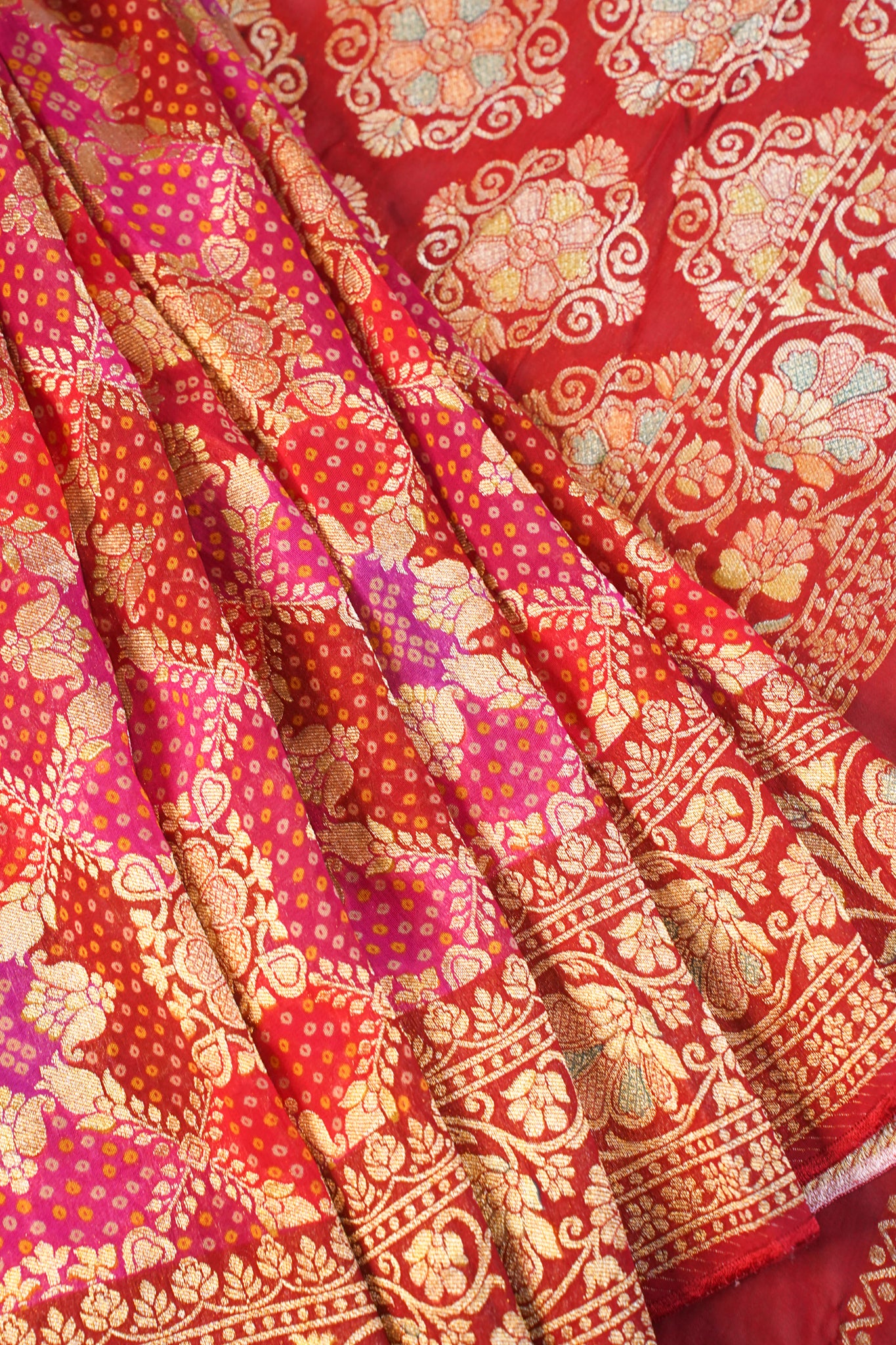 "Waah Banaras 084" Banarasi Rani Pink & Red Meenakari Pashmina Silk Saree