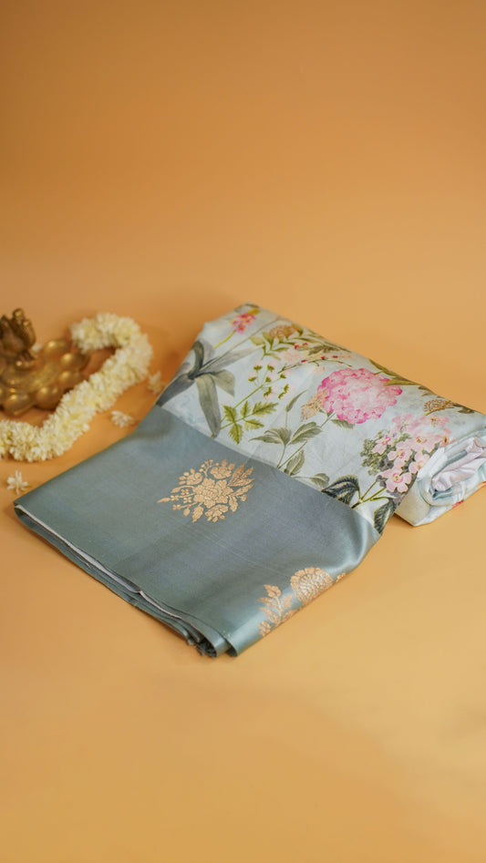 Rangrasiya "Pure Mango Raw Silk With Pure Zari Kadwa Work In Vibrant Color Fusion"