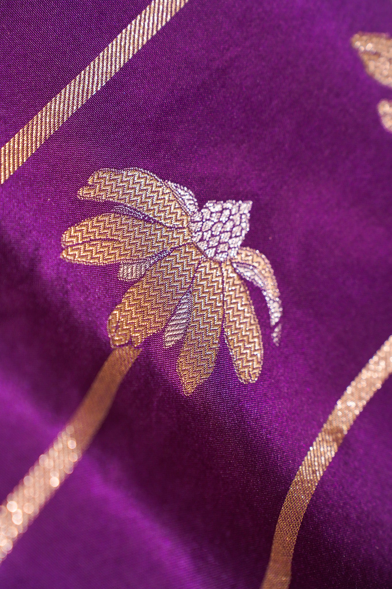FOUNDER CHOICE 049: Elegant Purple Katan Silk Saree with Silver Zari Elephant & Floral Jaal Design