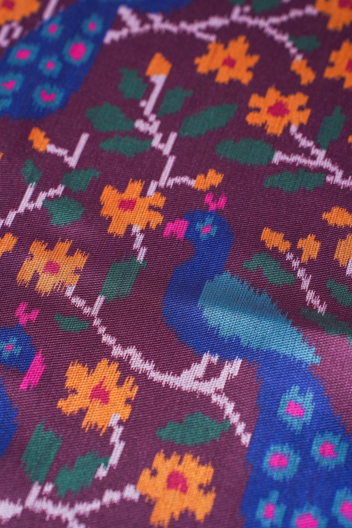 "UTSAV BANARAS 261" Banarasi Magenta "Panghat" Silk Saree with Patola Weave Peacocks