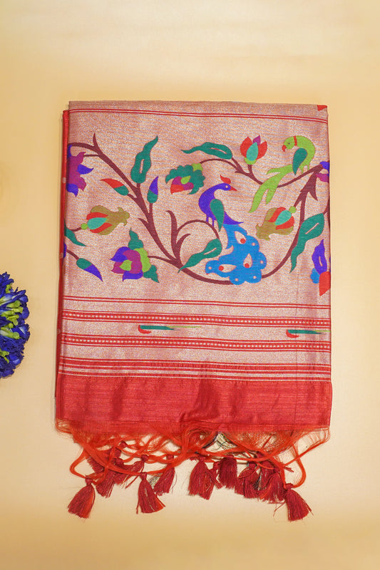 "UTSAV BANARAS 184" Banarasi Red Peacock Silk Saree