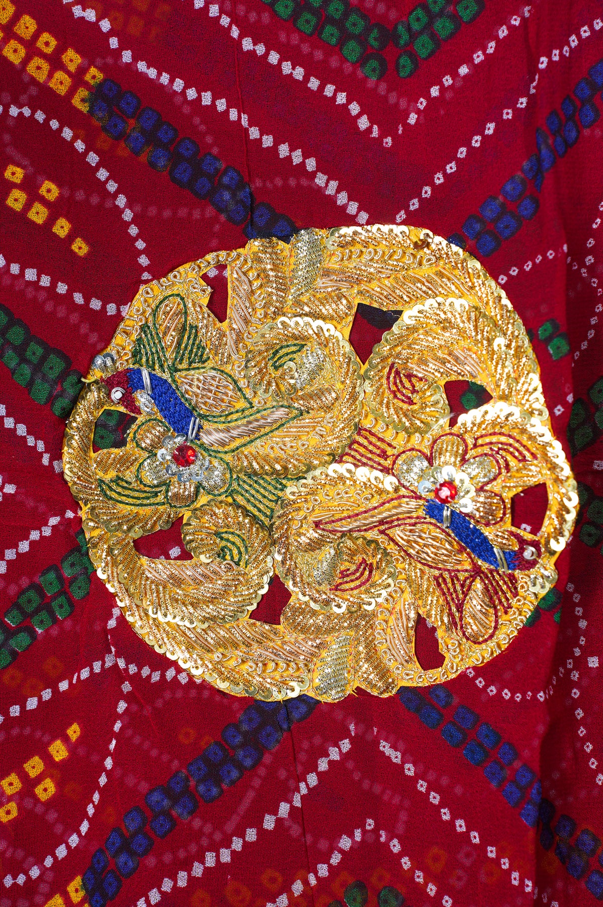 ODHANA 017: Classic Auspicious Red with Multicolor Traditional Marwari Bandhani Khaddi Georgette Odhana with Zari Work Border