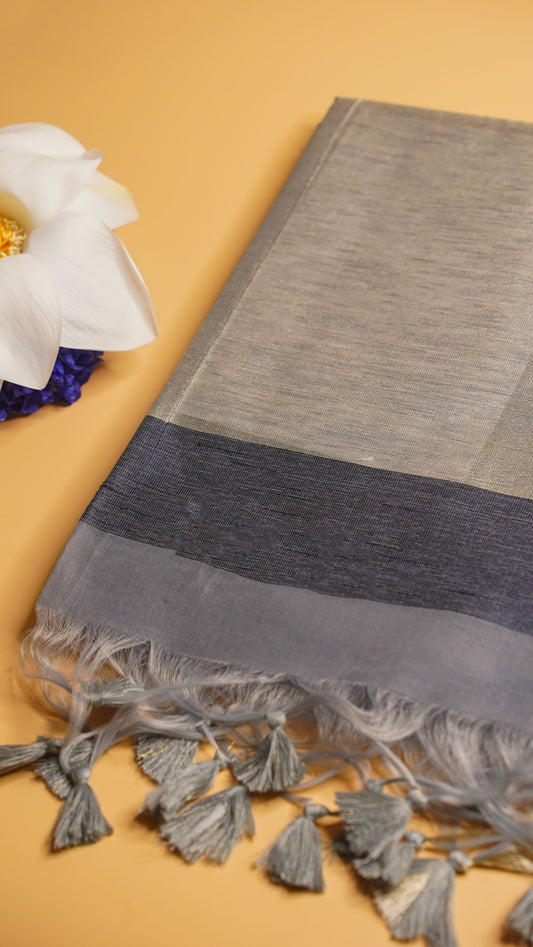 "UTSAV BANARAS 126" Banarasi Grey Linen Upada Butta Silk Saree