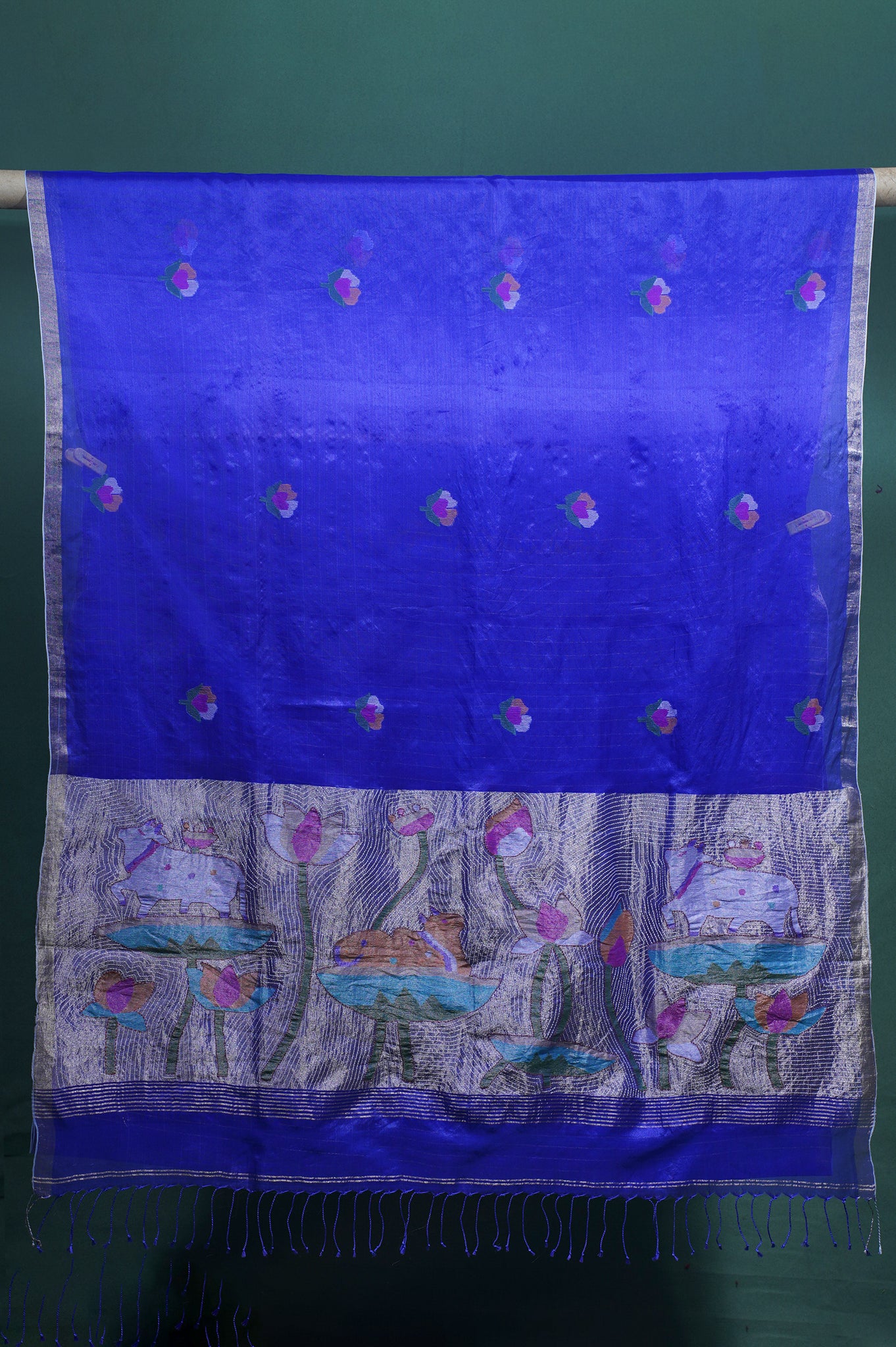 "Founder Choice 005" Banarasi Royal Blue Jamdani Work Pure Muslin Silk Saree