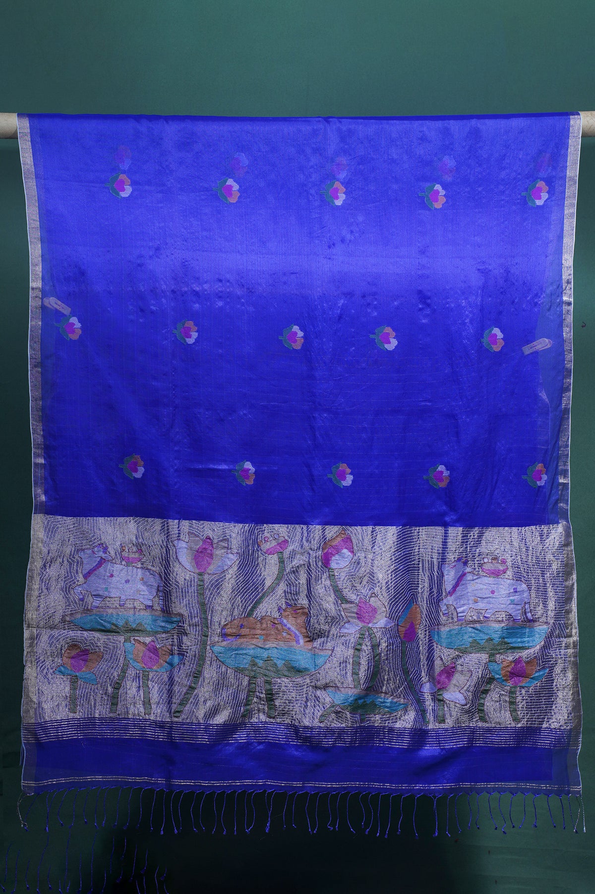 "Founder Choice 005" Banarasi Royal Blue Jamdani Work Pure Muslin Silk Saree