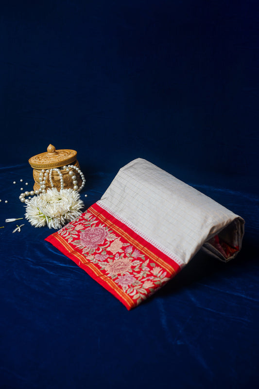 "VIRASAT 116" Grey Pure Katan Silk Kanjivaram Saree