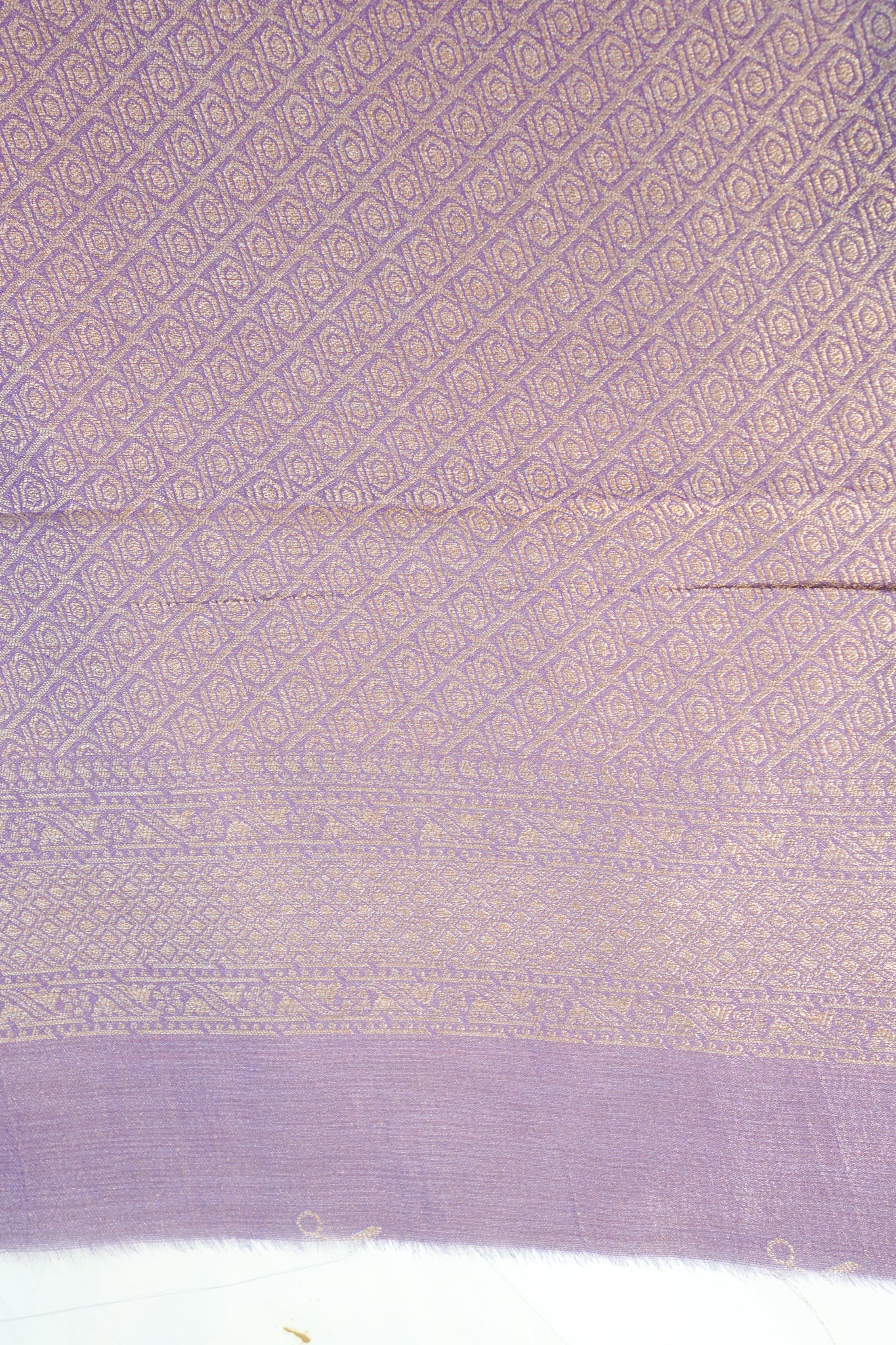 "Waah Banaras 085" Banarasi Exquisite Beige & Lavender Meenakari Pashmina Silk Saree With Bird & Floral Jaal