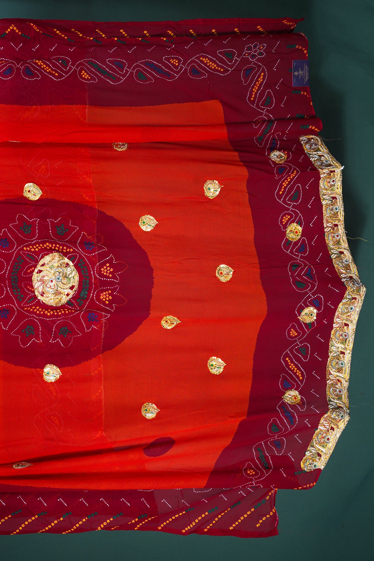 ODHANA 016 Vibrant Vermilion Red Handcrafted Khaddi Georgette Odhana with Traditional Bandhani & Zari Border