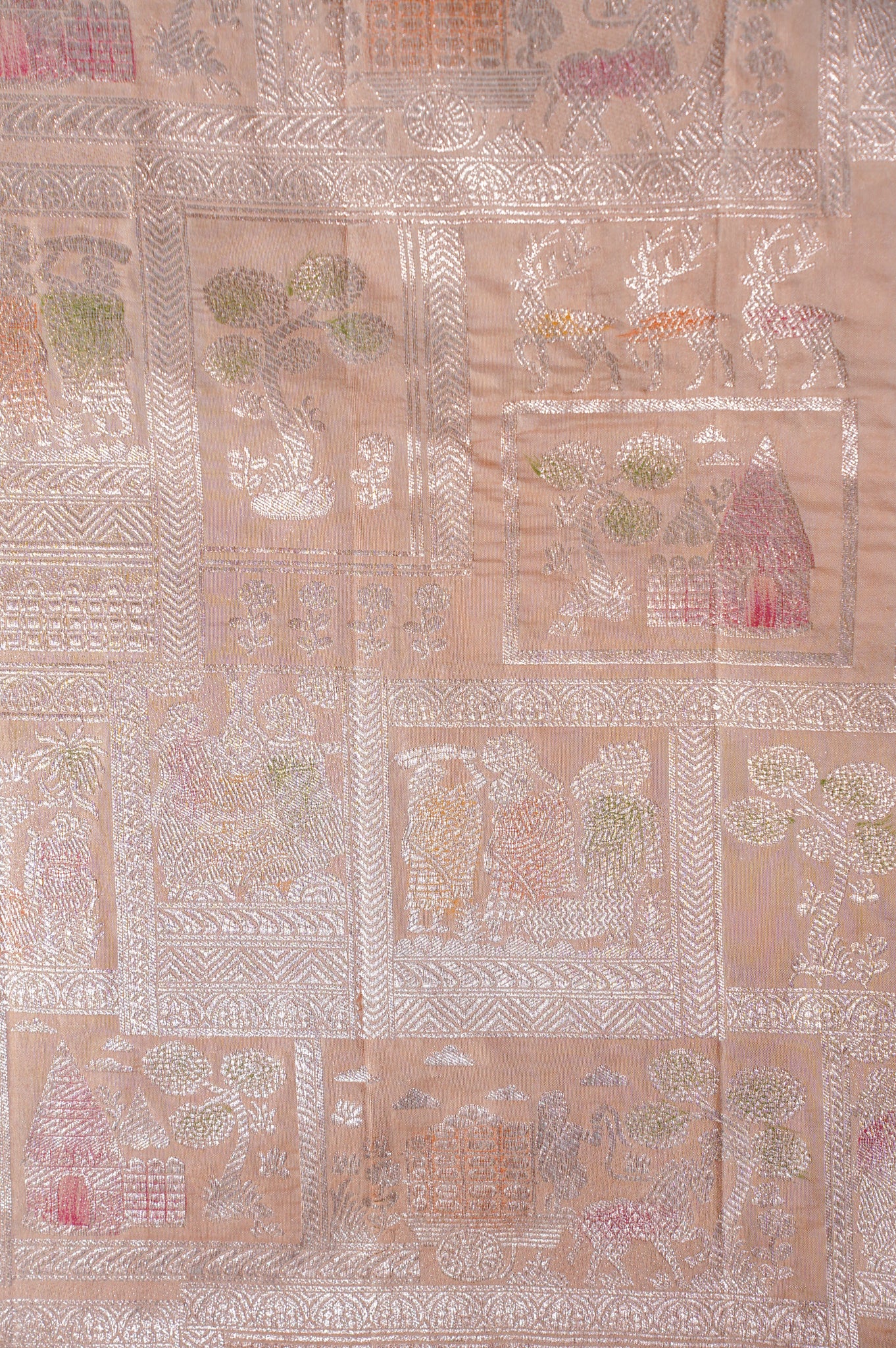 VIRASAT 337: Pastel Orange Pure Handloom Katan Silk Saree with Zari Shikargah & Meenakari Work - Silk Mark Certified