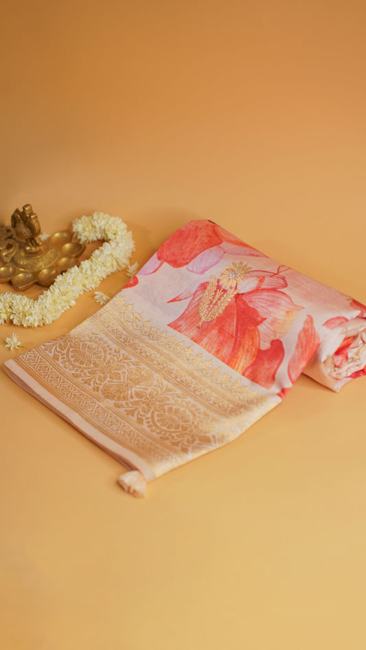 Rangrasiya "Pure Mango Raw Silk With Pure Zari Kadwa Work In Vibrant Color Fusion"