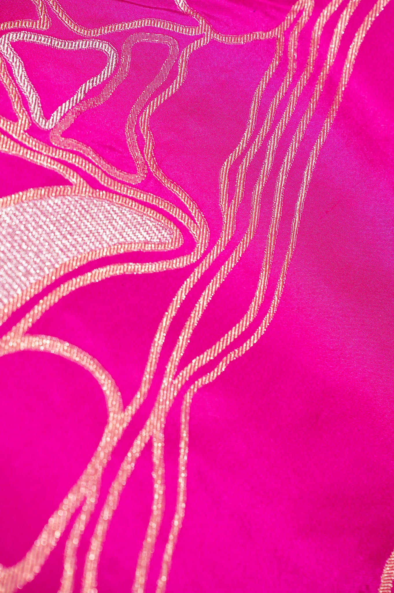 FOUNDER CHOICE 048: Exquisite Vibrant Pink Pure Handloom Katan Silk Saree with Abstract Gold & Silver Zari Artistry