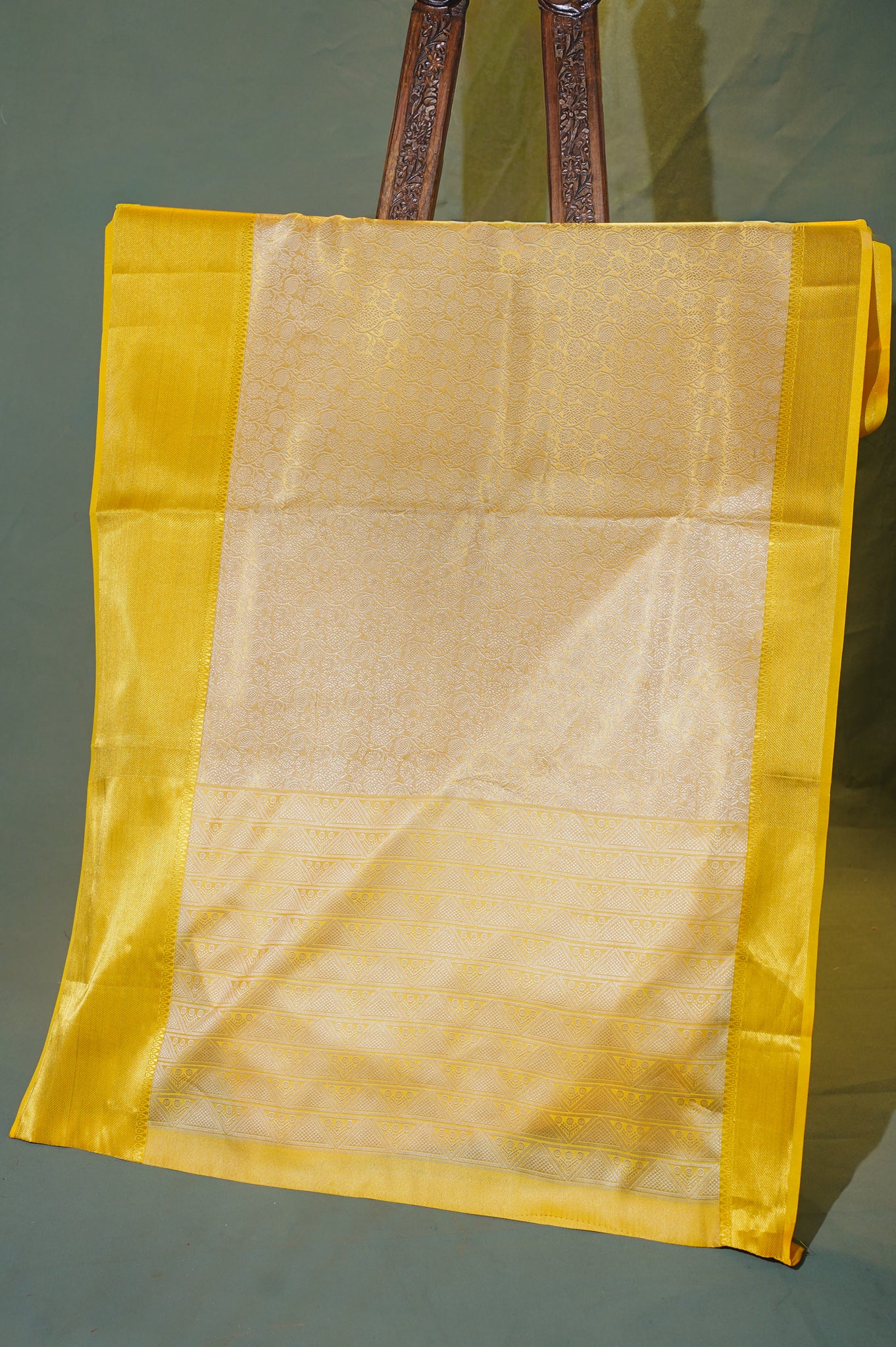 UTSAV BANARAS 268 Mustard Yellow Brocade Silk Saree with Floral Jaal & Zari Triangle Palla