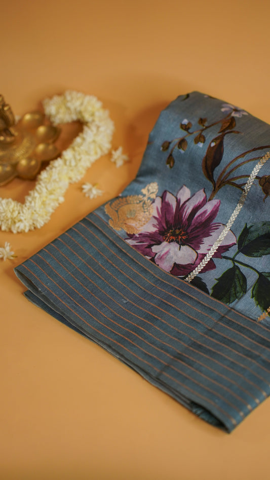 Rangrasiya "Pure Mango Raw Silk With Pure Zari Kadwa Work In Vibrant Color Fusion"