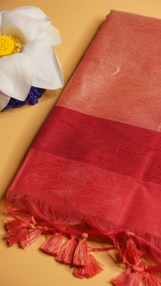 "UTSAV BANARAS 127" Banarasi Red Linen Upada Butta Silk Saree