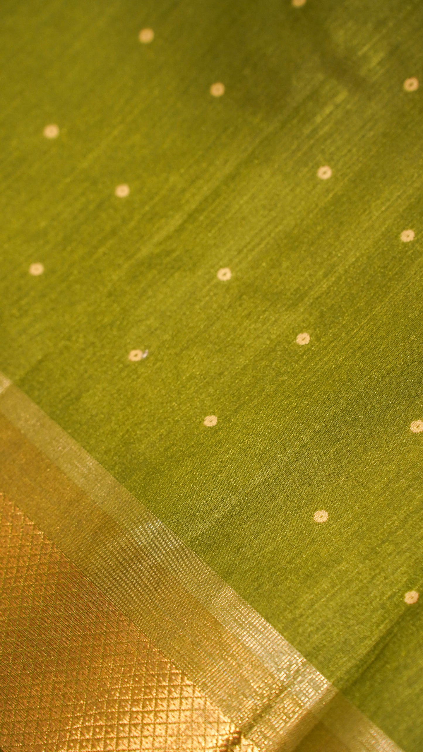 "UTSAV BANARAS 122" Banarasi Light Olive Raw Chanderi Buti Silk Saree