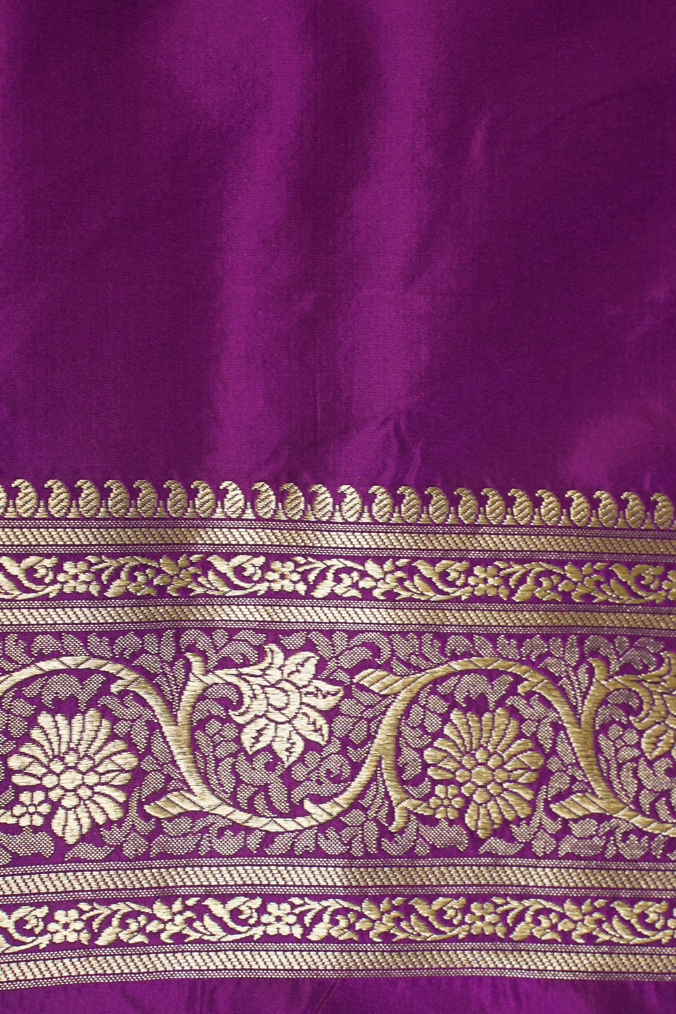 "Waah Banaras 065A" Banarasi Satan Silk Saree With Golden Zari Floral Weaving & Rich Border