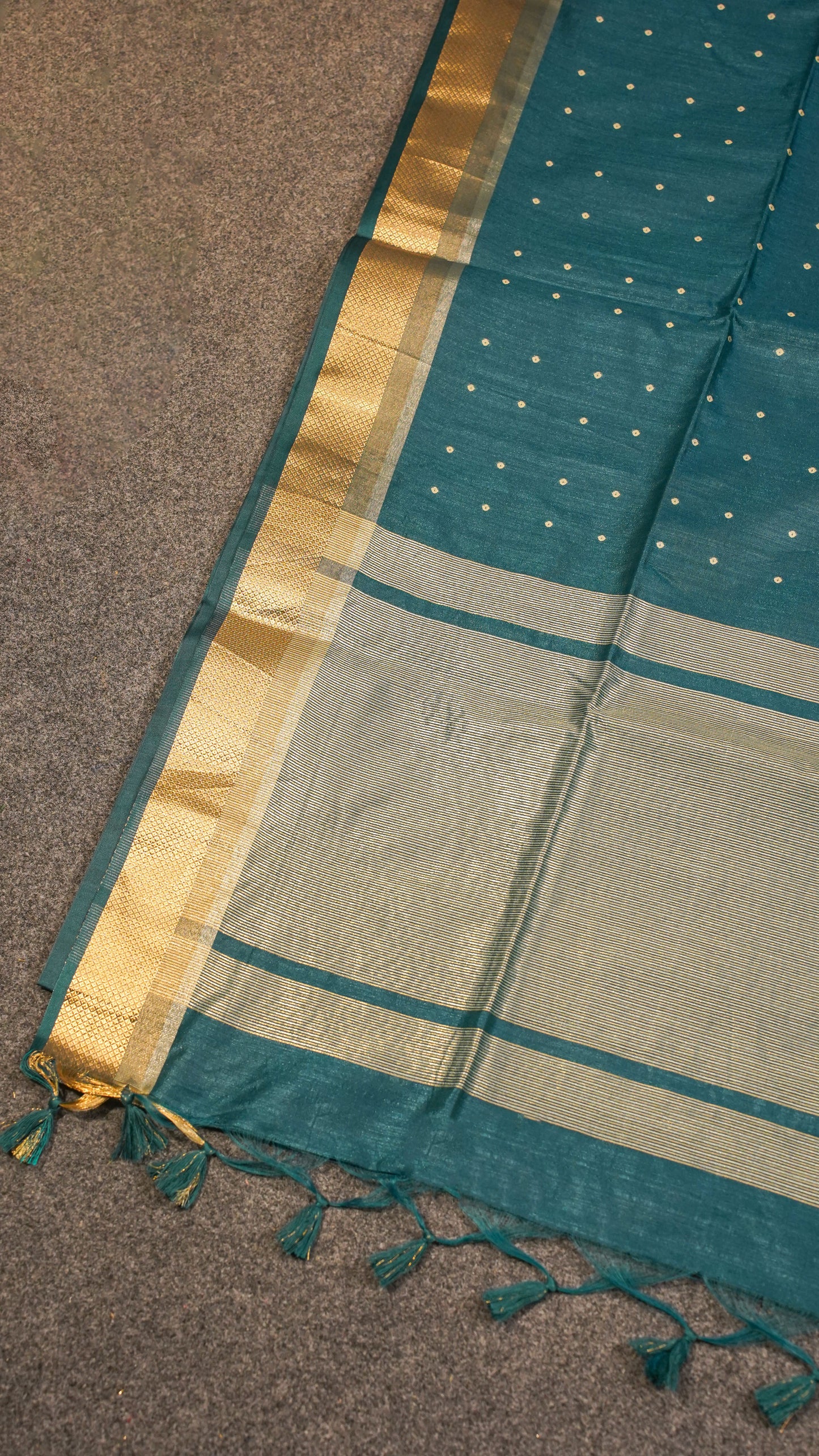 "UTSAV BANARAS 121" Banarasi Dark Teal Raw Chanderi Buti Silk Saree