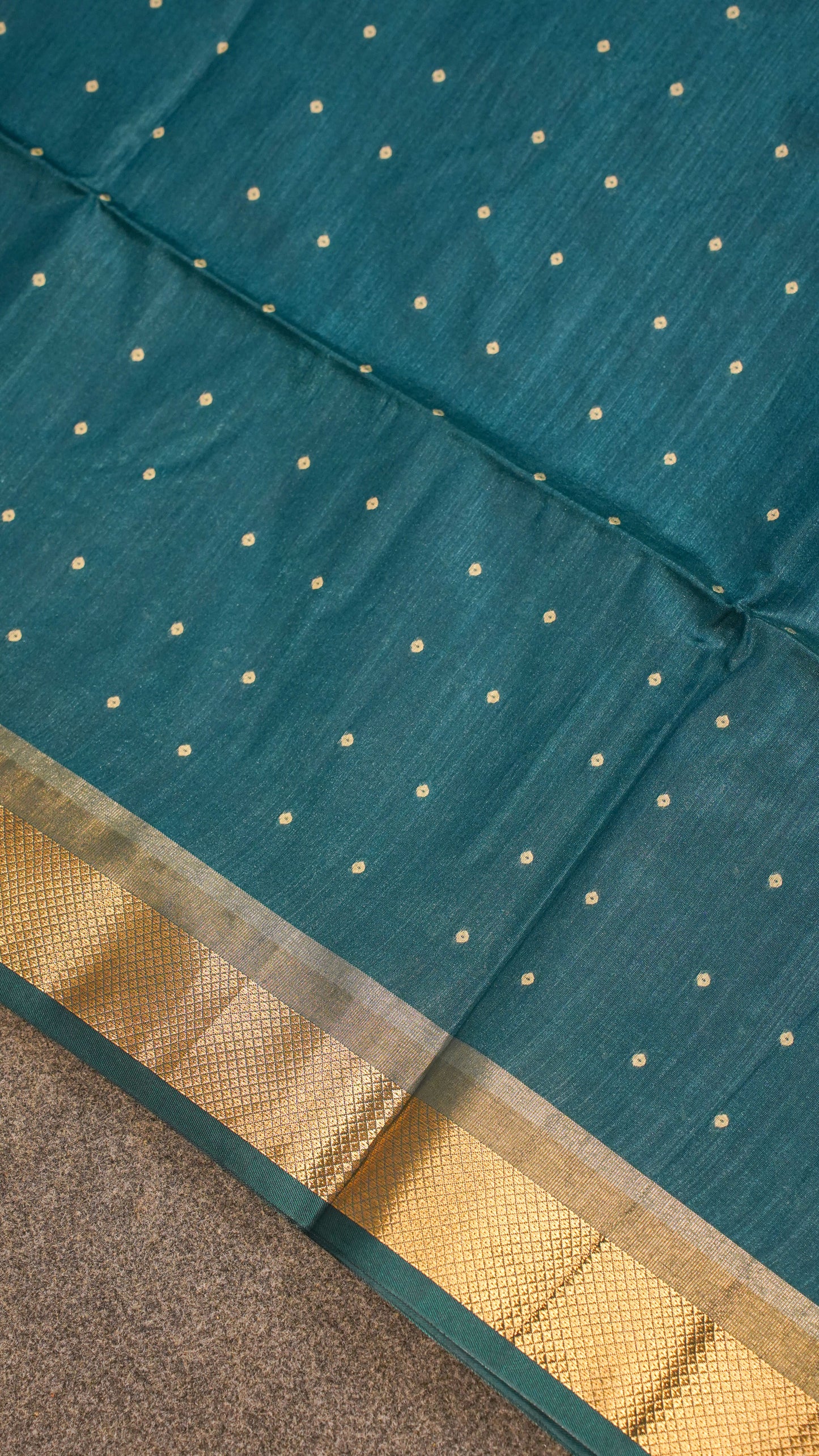 "UTSAV BANARAS 121" Banarasi Dark Teal Raw Chanderi Buti Silk Saree