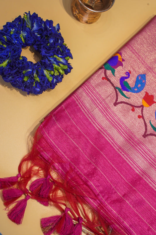 "UTSAV BANARAS 166" Banarasi Elegant Pink Peacock Paithani Saree