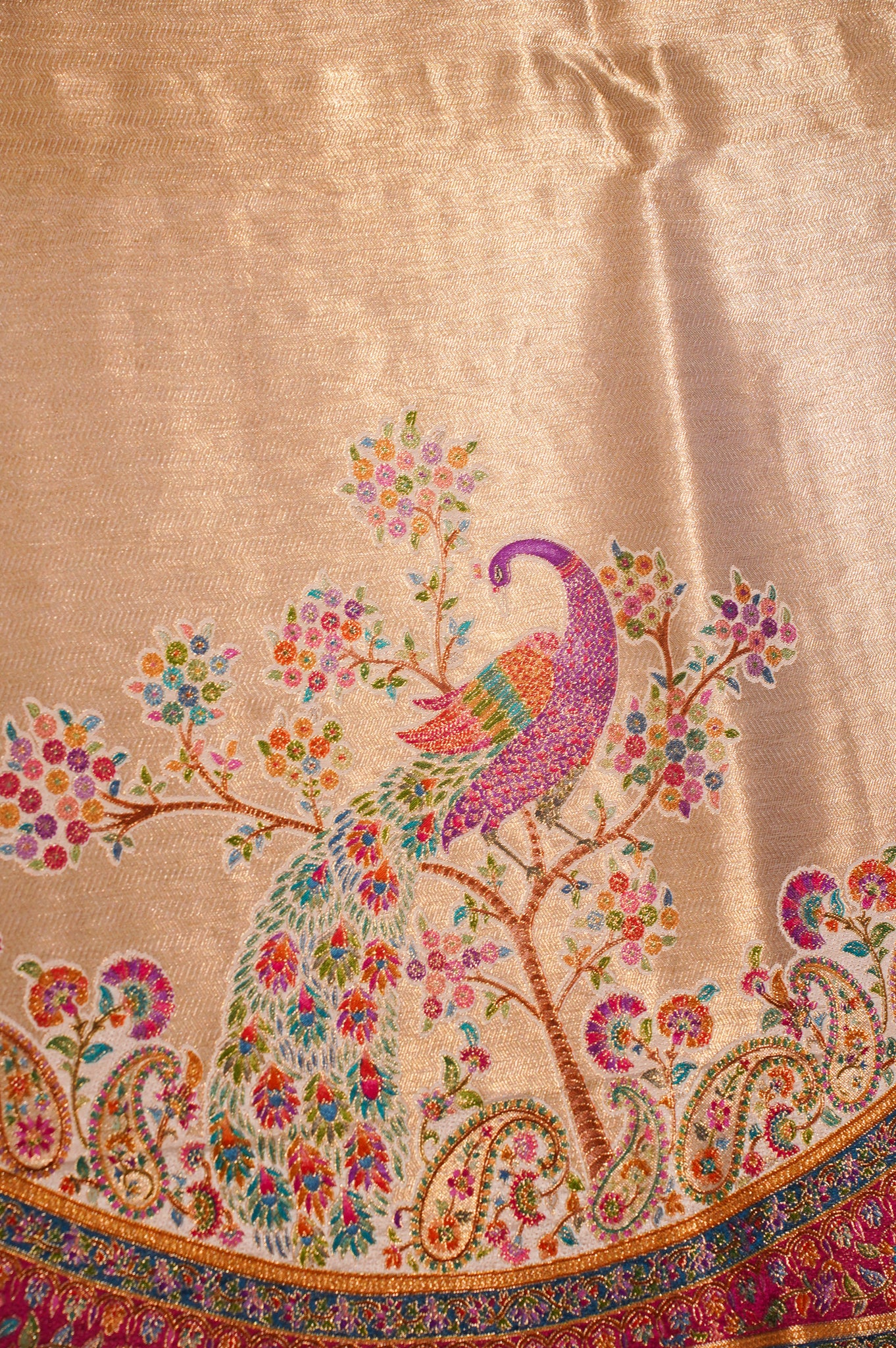 Waah Banaras 125 Golden Brocade Silk Saree with Meenakari Peacock & Royal Arch Motifs